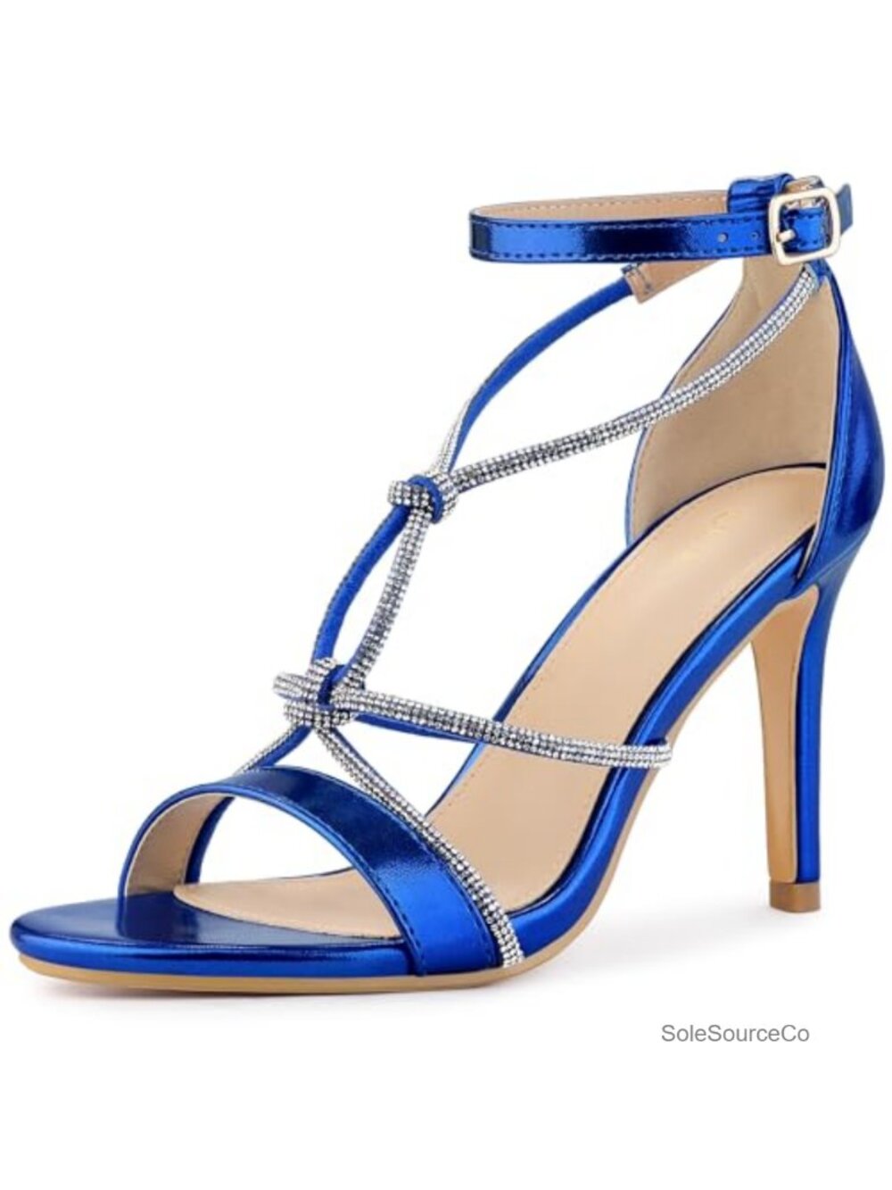 Faux Leather Rhinestone Knot Strap Stiletto Heel Sandals Party Office